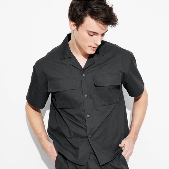 Short Sleeve Utility Shirt - Original Use™ Black Midweight, Button Down Collar - Picture 1 of 5
